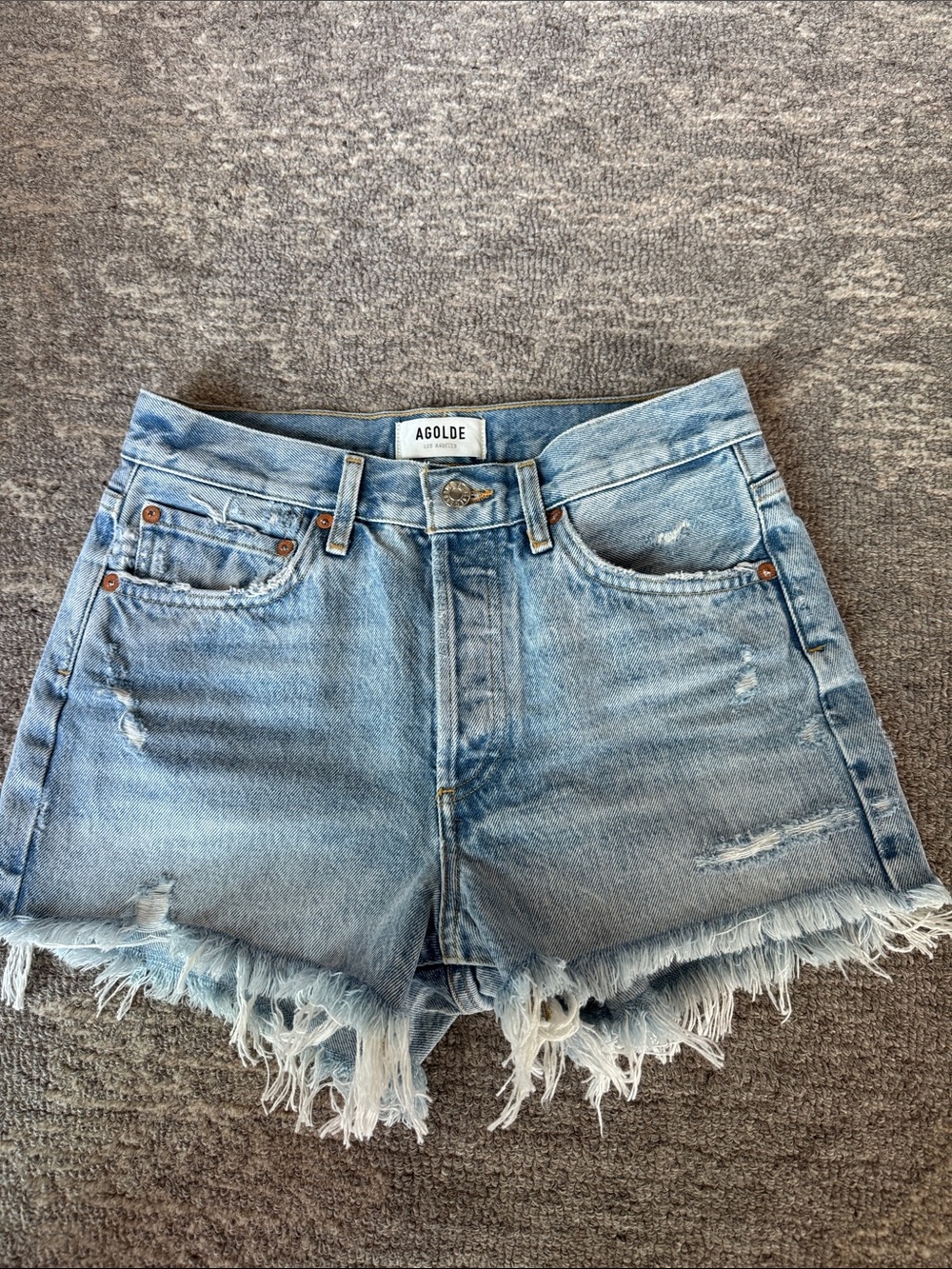 Agolde Parker Light Wash Distressed Cotton Denim Jean Shorts Like New
